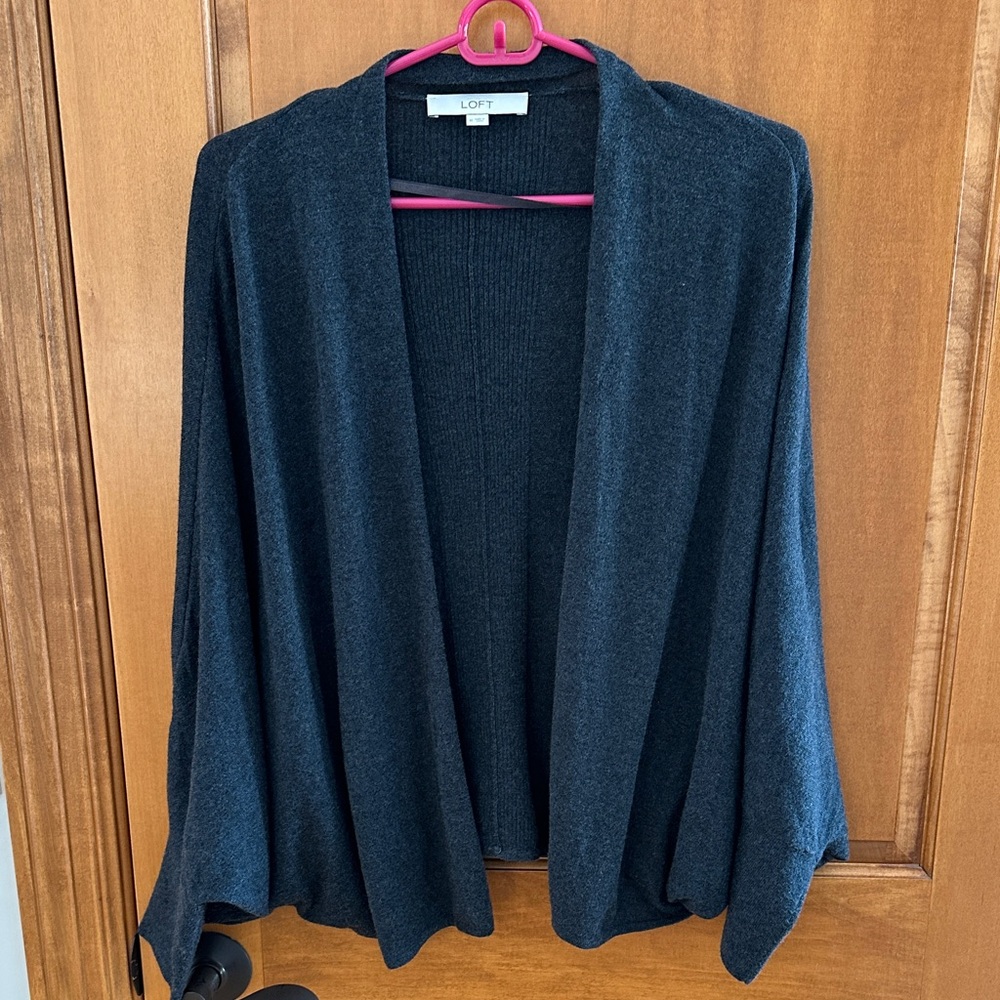 LOFT Charcoal Open-Front Batwing Cardigan Medium